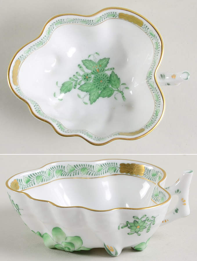 Chinese Bouquet Green (AV) Small Deep Leaf Dish by Herend-1