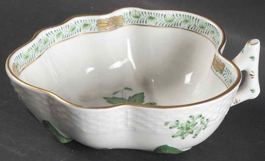 Chinese Bouquet Green (AV) Medium Leaf Dish by Herend-1