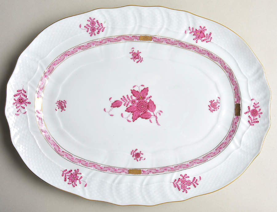 Chinese Bouquet Raspberry (AP) 15" Oval Serving Platter by Herend-1