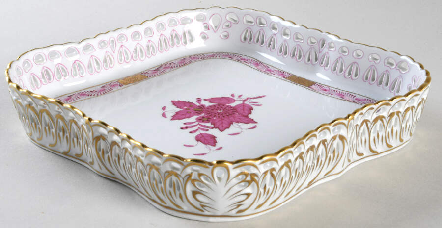 Chinese Bouquet Raspberry (AP) Square Openwork Gallery Tray by Herend-1