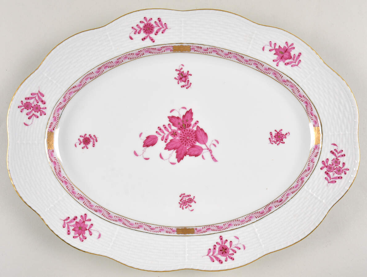 Chinese Bouquet Raspberry (AP) 13" Oval Serving Platter by Herend-1