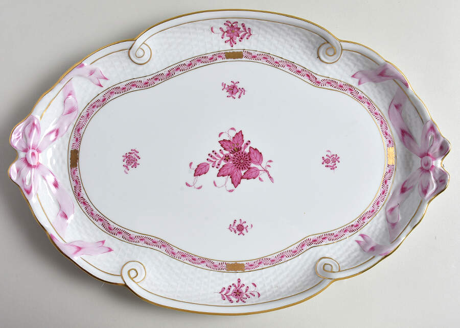 Chinese Bouquet Raspberry (AP) 15" Oval Tray by Herend-1