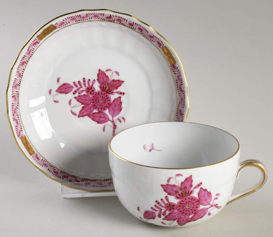 Chinese Bouquet Raspberry (AP) Flat Cup & Saucer Set by Herend-1