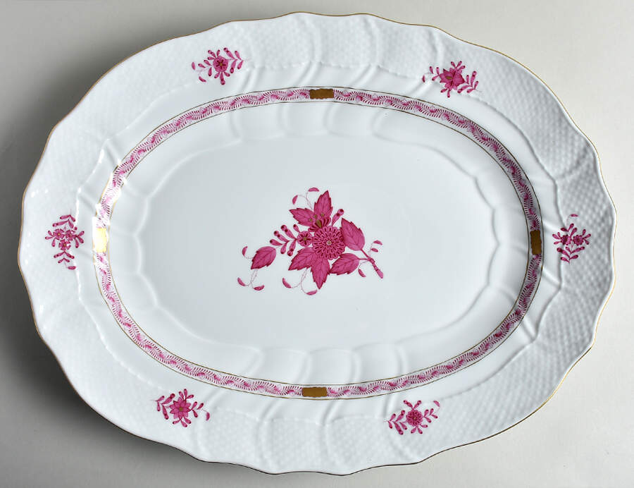 Chinese Bouquet Raspberry (AP) 17" Oval Serving Platter by Herend-1