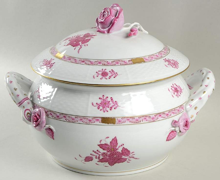 Chinese Bouquet Raspberry (AP) Bean Pot & Lid by Herend-1