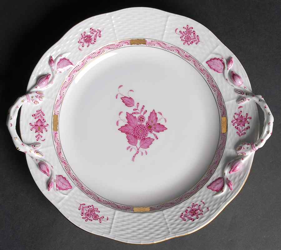 Chinese Bouquet Raspberry (AP) Handled Cake Plate by Herend-1