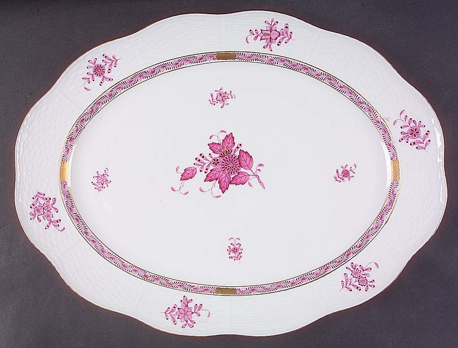 Chinese Bouquet Raspberry (AP) 14" Oval Serving Platter by Herend-1