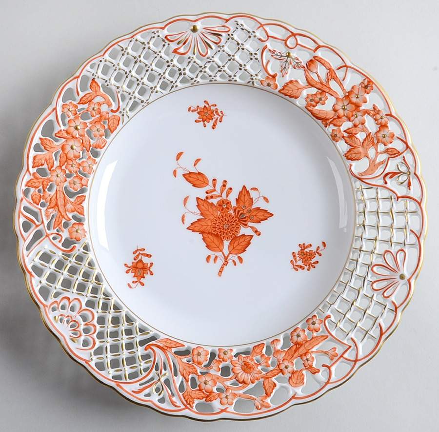Chinese Bouquet Rust (AOG) 9" Pierced Plate by Herend-1