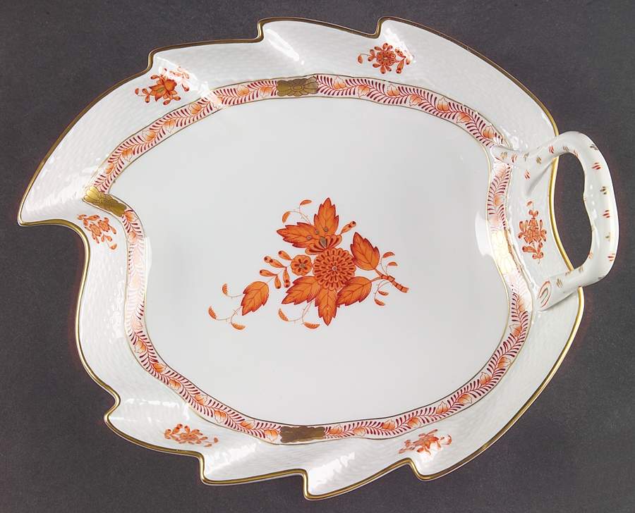 Chinese Bouquet Rust (AOG) 9" Leaf Dish by Herend-1
