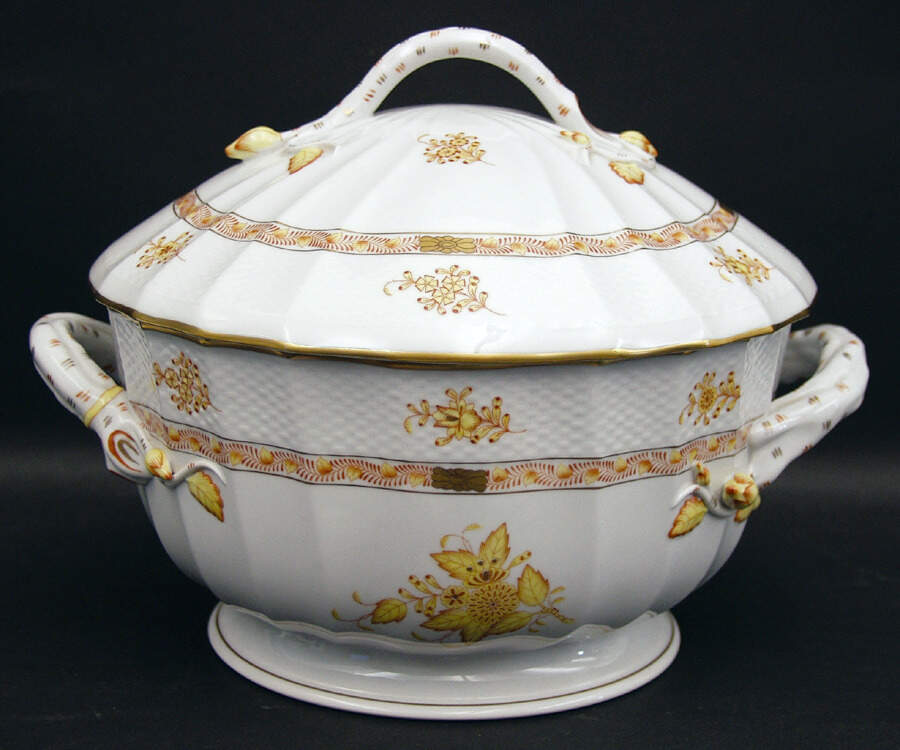 Chinese Bouquet Yellow (AJ) Tureen & Lid by Herend-1