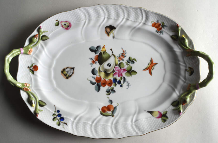 Fruits & Flowers (BFR) 16" Oval Serving Platter by Herend-1