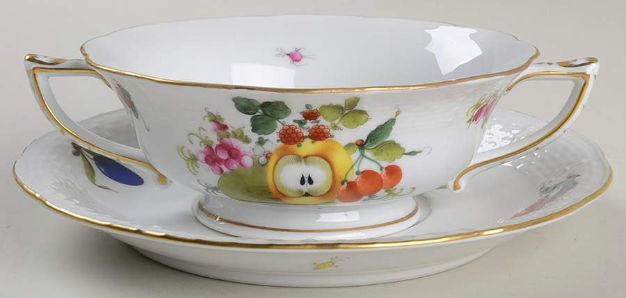 Fruits & Flowers (BFR) Footed Cream Soup Bowl & Saucer Set by Herend-1