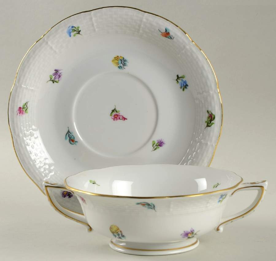 Kimberly (MF) Footed Cream Soup Bowl & Saucer Set by Herend-1