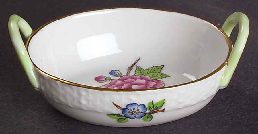 Queen Victoria (Green Border) 2" Small Oval Handled Basket by Herend-1
