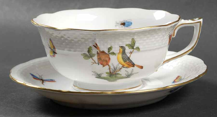 Rothschild Bird (RO) Footed Cup & Saucer Set by Herend-1