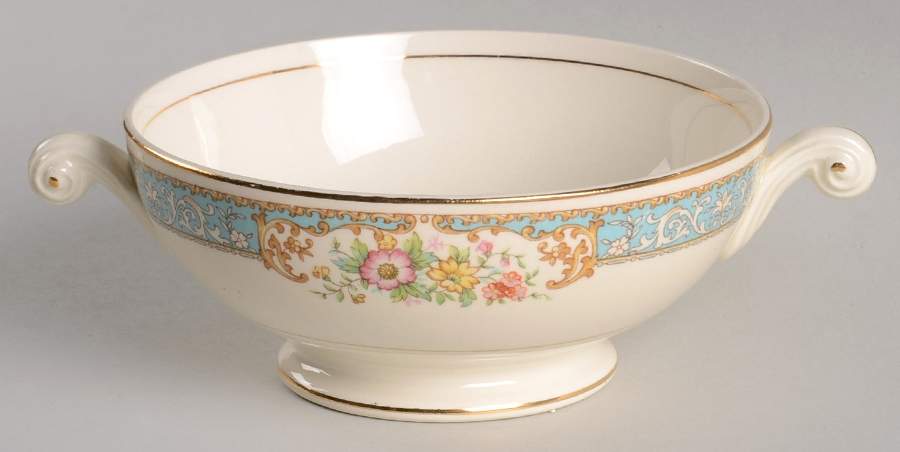 Blue Dawn Footed Cream Soup Bowl by Homer Laughlin -1
