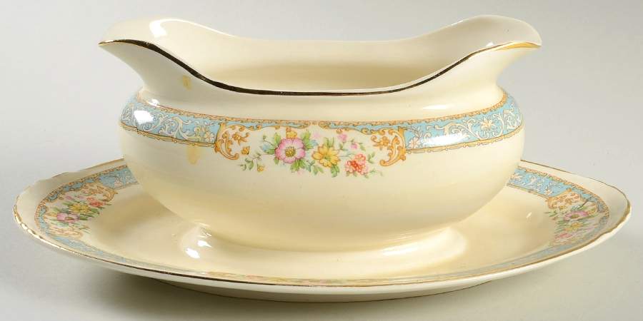 Blue Dawn Gravy Boat with Attached Underplate by Homer Laughlin -1