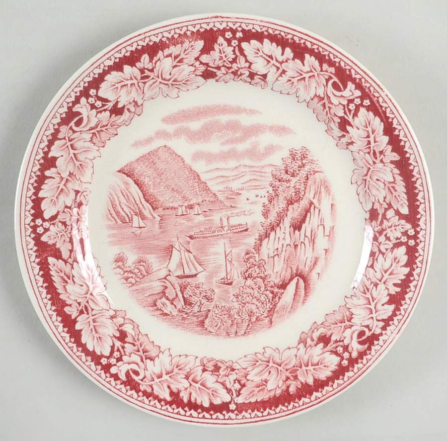 Currier & Ives Red Bread & Butter Plate by Homer Laughlin -1