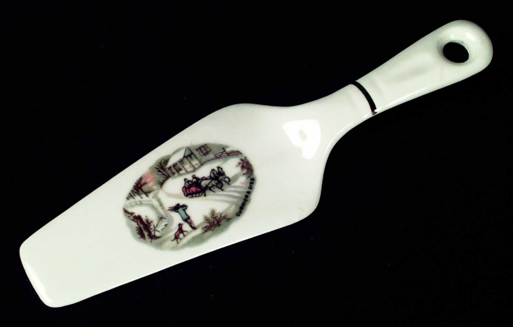 Currier & Ives Solid Ceramic Pie/Cake Server by Homer Laughlin -1