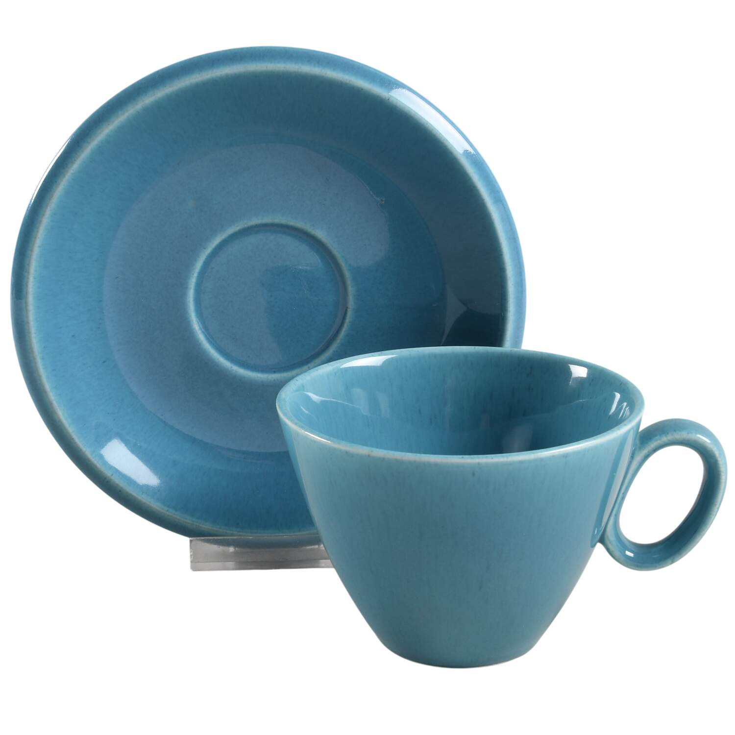 Epicure Turquoise Blue Flat Cup & Saucer Set by Homer Laughlin -1