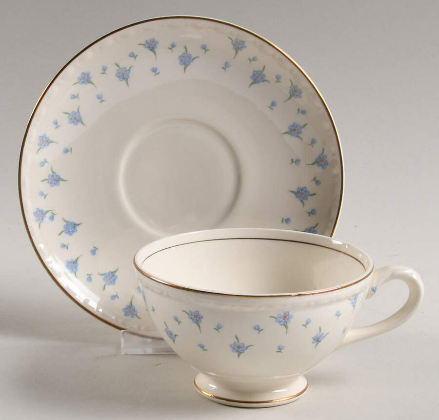 Forget-Me-Not (Gold Trim) Footed Cup & Saucer Set by Homer Laughlin -1
