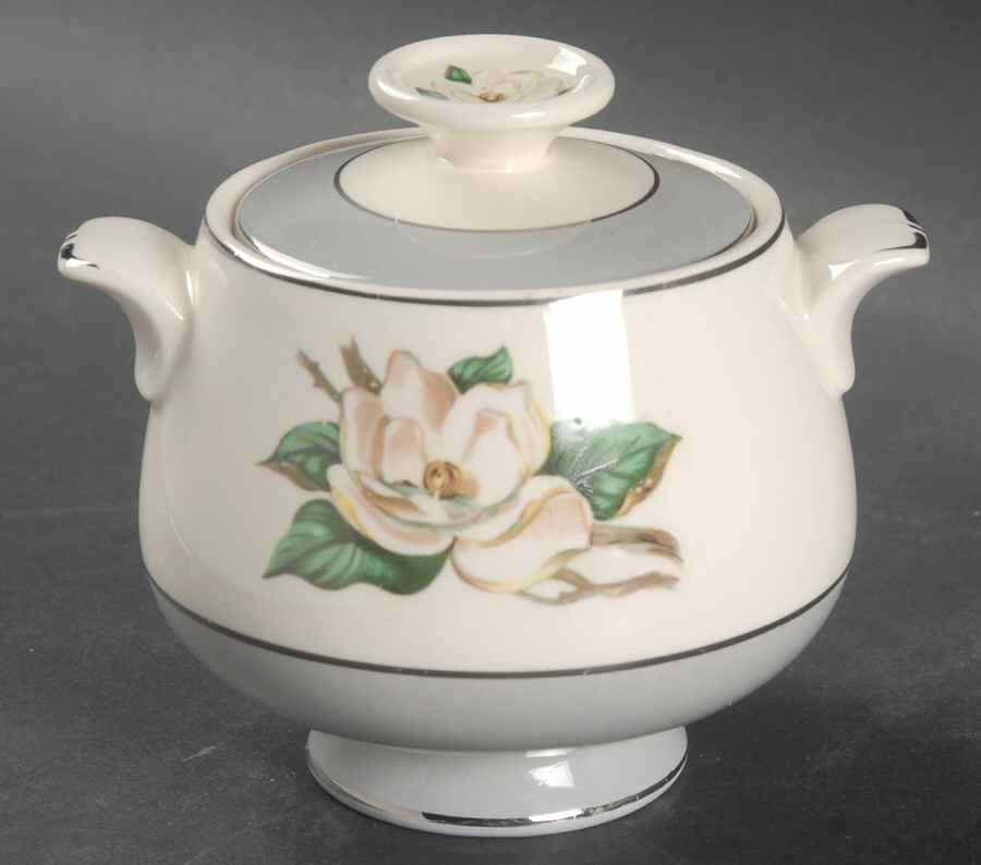 Gray Dawn (White Flower) Sugar Bowl & Lid by Homer Laughlin -1