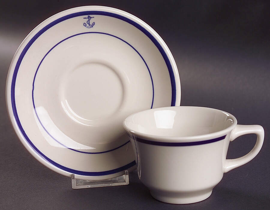 US Navy Mess Wardroom Officer Flat Cup & Saucer Set by Homer Laughlin -1