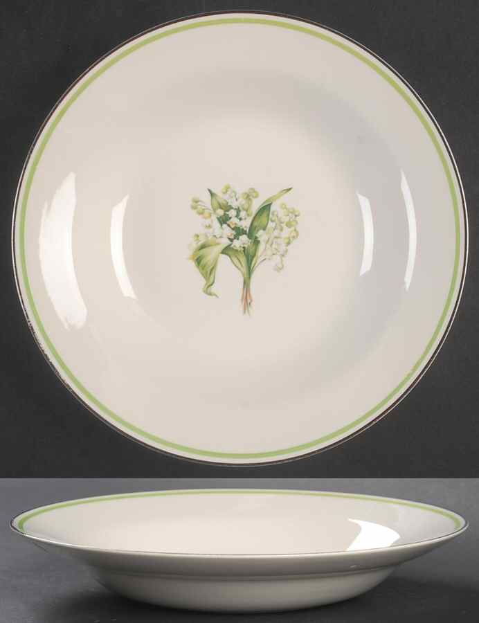 Lily of The Valley (Platinum Trim) Rim Soup Bowl by Homer Laughlin -1