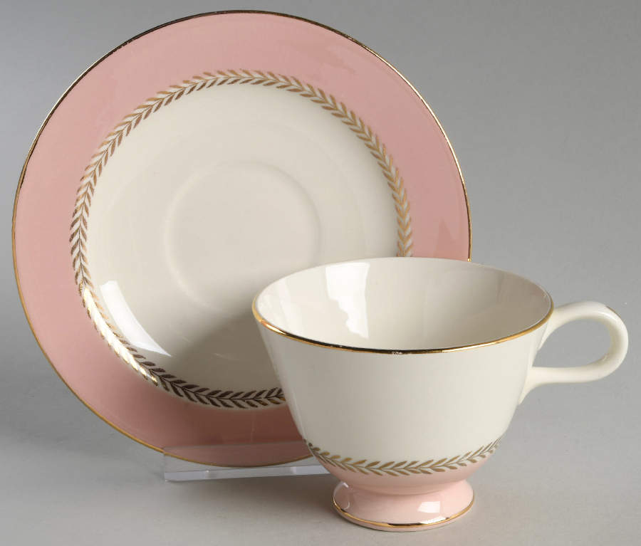 Pink Laurel Footed Cup & Saucer Set by Homer Laughlin -1