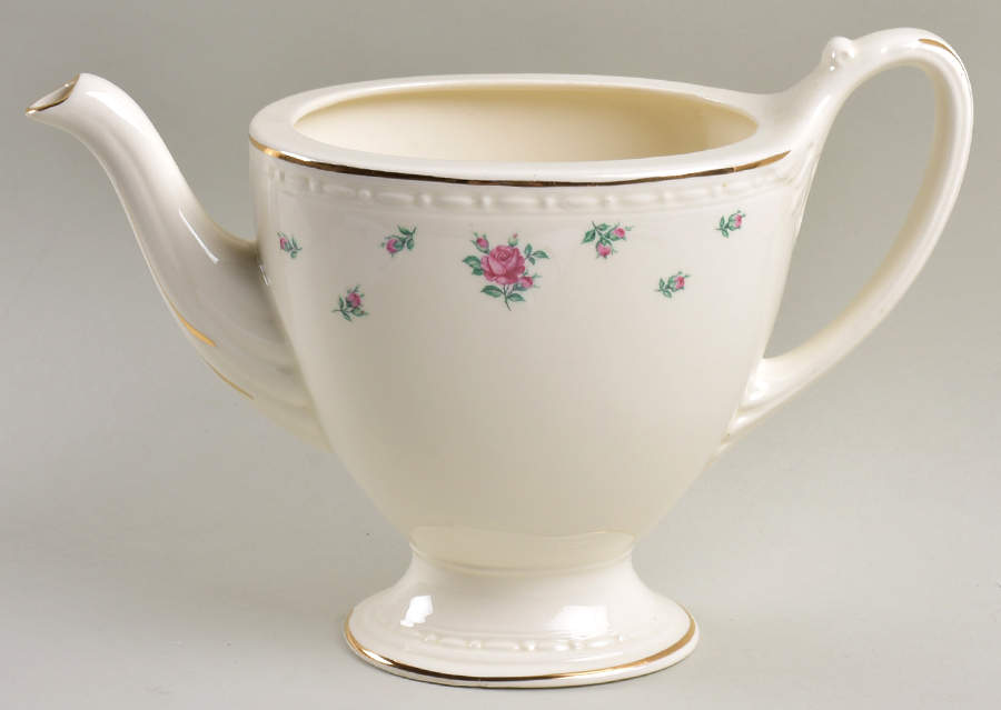 Rambler Rose (Eggshell Georgian, American Vogue) Teapot No Lid by Homer Laughlin -1