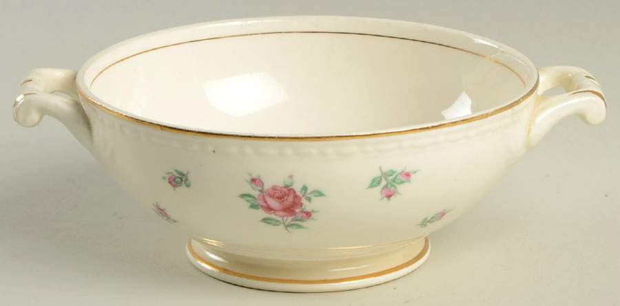 Rambler Rose (Eggshell Georgian, American Vogue) Footed Cream Soup Bowl by Homer Laughlin -1