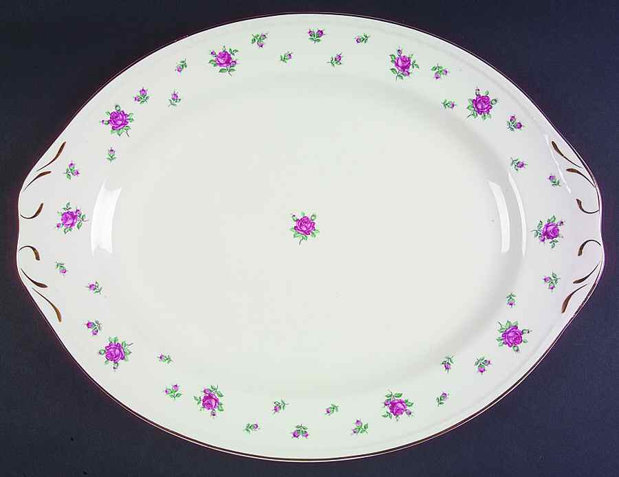 Rambler Rose (Eggshell Georgian, American Vogue) 16" Oval Serving Platter by Homer Laughlin -1