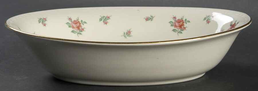 Rambler Rose (Eggshell Georgian, American Vogue) 9" Oval Vegetable Bowl by Homer Laughlin -1