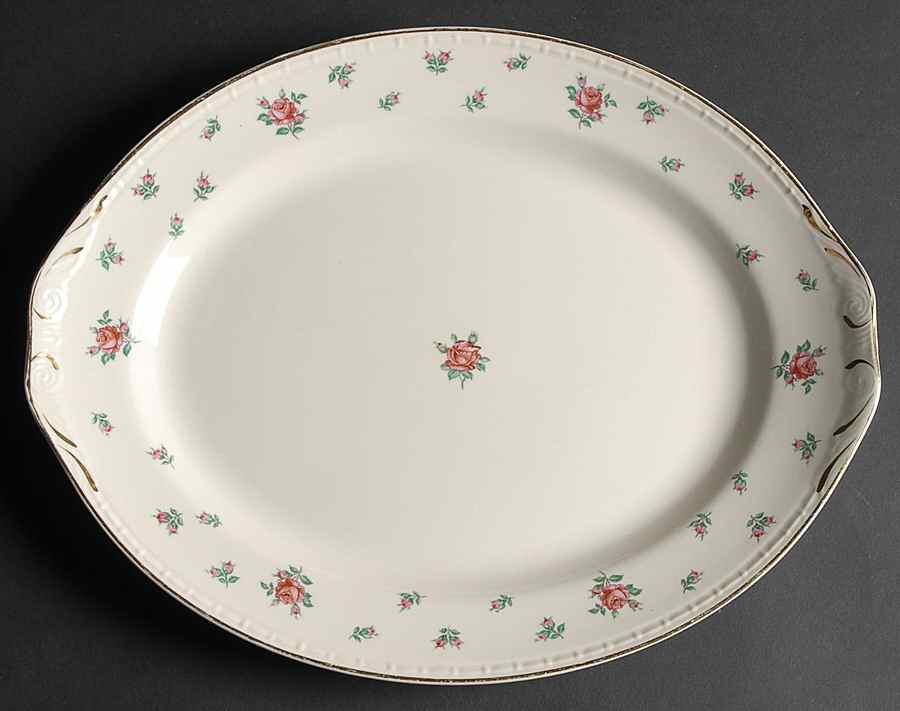 Rambler Rose (Eggshell Georgian, American Vogue) 13" Oval Serving Platter by Homer Laughlin -1