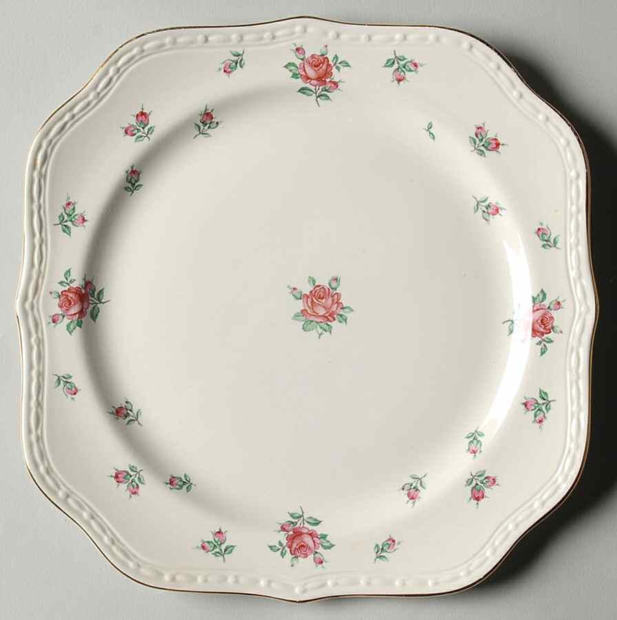 Rambler Rose (Eggshell Georgian, American Vogue) Square Salad Plate by Homer Laughlin -1