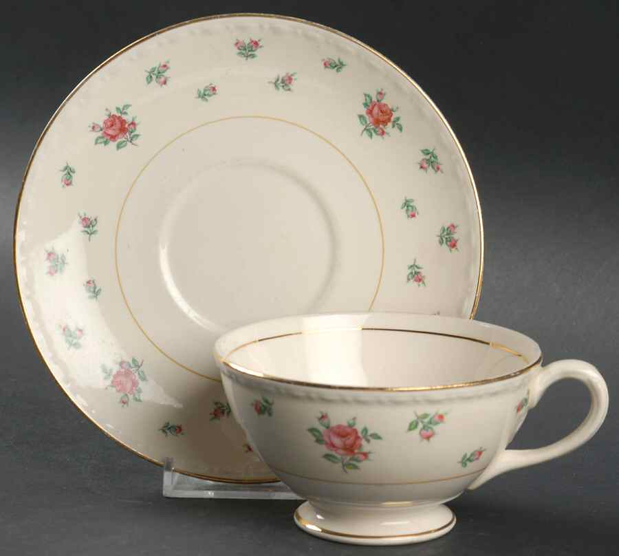 Rambler Rose Footed Cup & Saucer Set by Homer Laughlin -1
