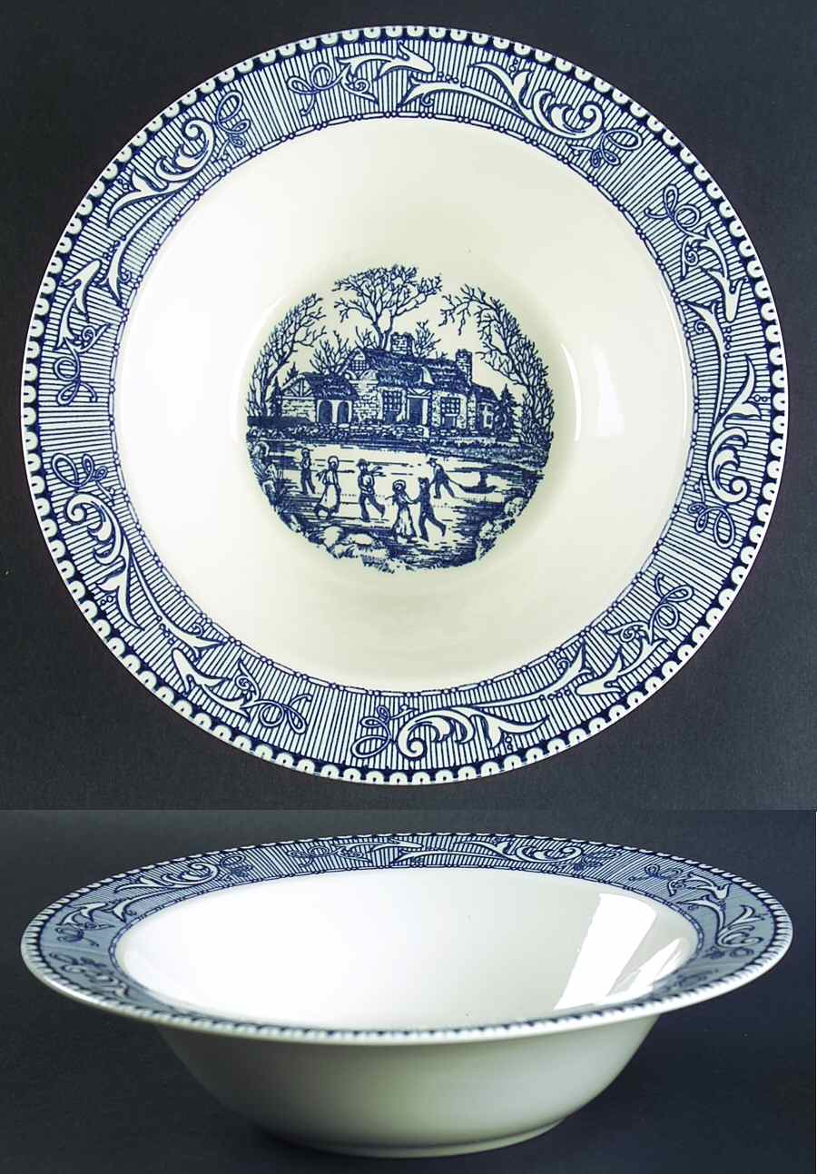 Shakespeare Country Blue (Scrolls) 9" Round Vegetable Bowl by Homer Laughlin -1