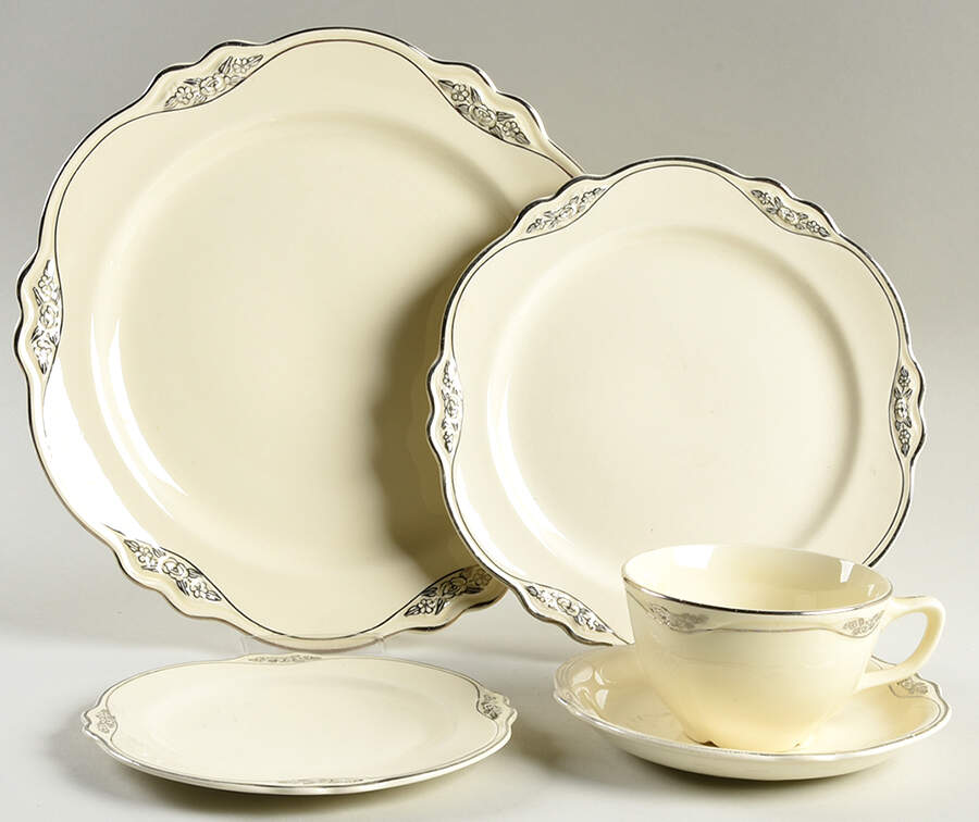 Silver Rose Patrician Silver Scroll 5 Piece Place Setting by Homer Laughlin -1