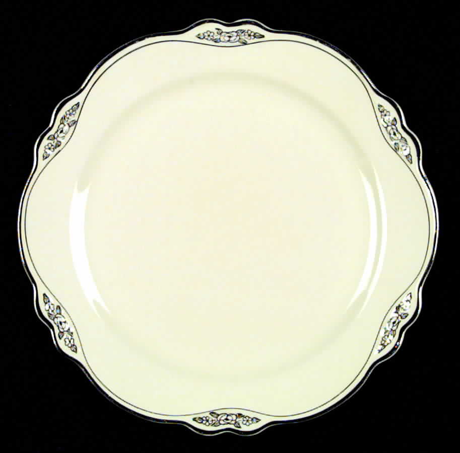 Silver Rose Patrician Silver Scroll Dinner Plate by Homer Laughlin -1