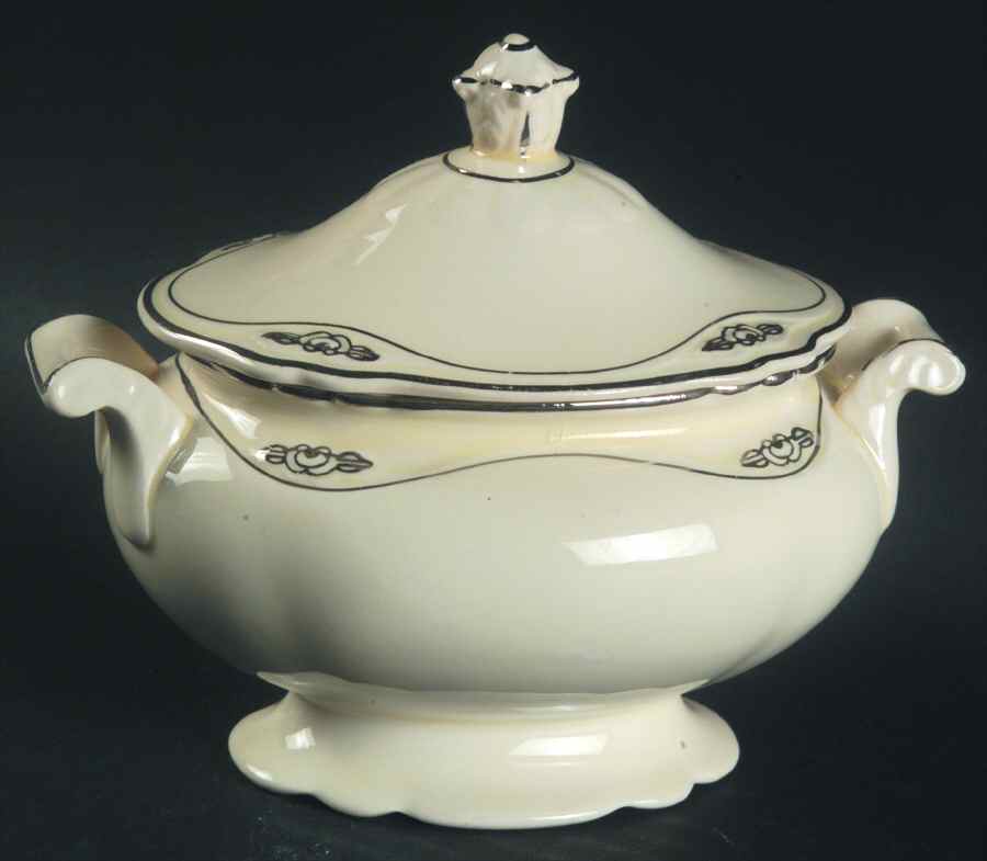 Silver Rose Patrician Silver Scroll Sugar Bowl & Lid by Homer Laughlin -1