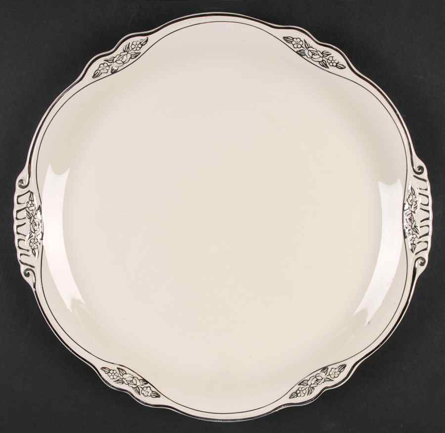 Silver Rose Patrician Silver Scroll Handled Cake Plate by Homer Laughlin -1