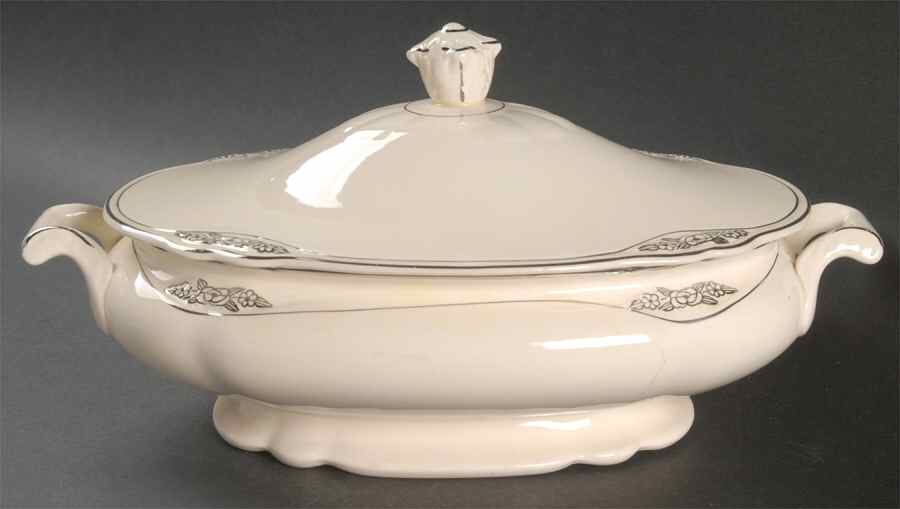 Silver Rose Patrician Silver Scroll Oval Covered Vegetable by Homer Laughlin -1