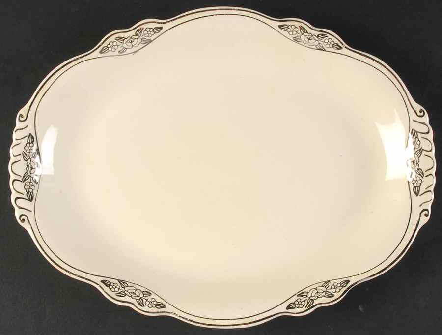 Silver Rose Patrician Silver Scroll 11" Oval Serving Platter by Homer Laughlin -1