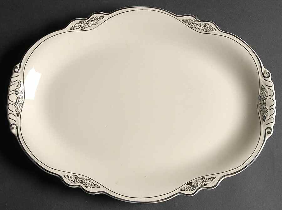 Silver Rose Patrician Silver Scroll 13" Oval Serving Platter by Homer Laughlin -1