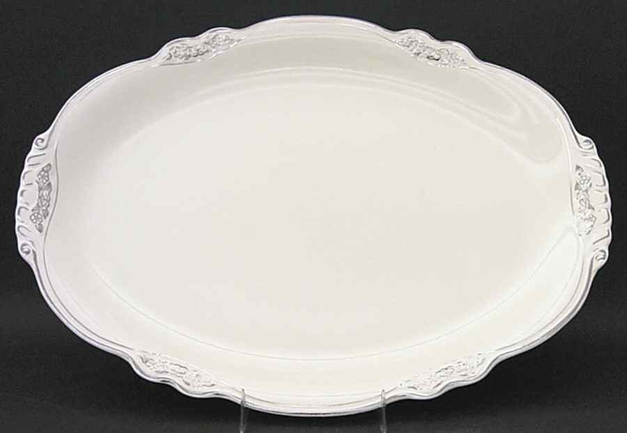 Silver Rose Patrician Silver Scroll 15" Oval Serving Platter by Homer Laughlin -1