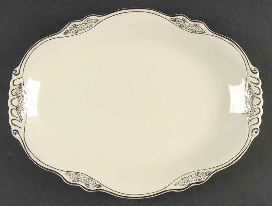 Silver Rose Patrician Silver Scroll 11" Oval Serving Platter by Homer Laughlin -1