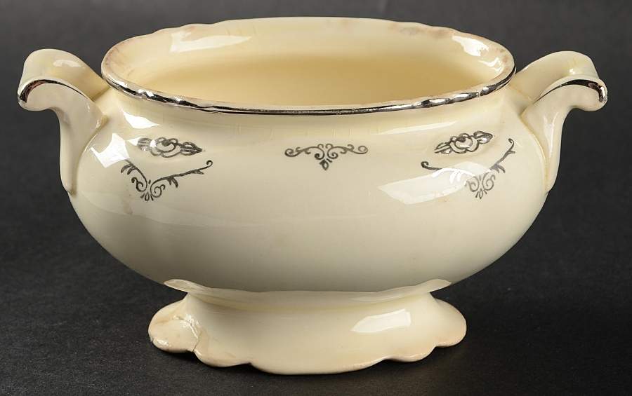 Silver Rose Patrician Silver Scroll Sugar Bowl No Lid by Homer Laughlin -1