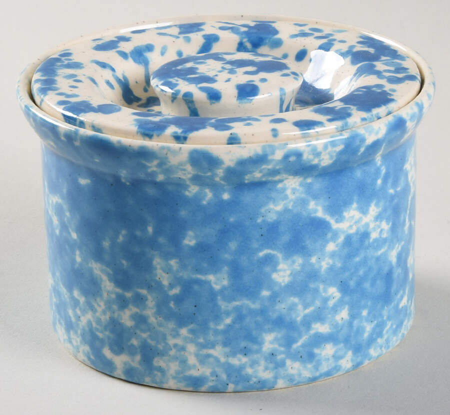 Splatter Blue Sugar Bowl & Lid by Homer Laughlin -1