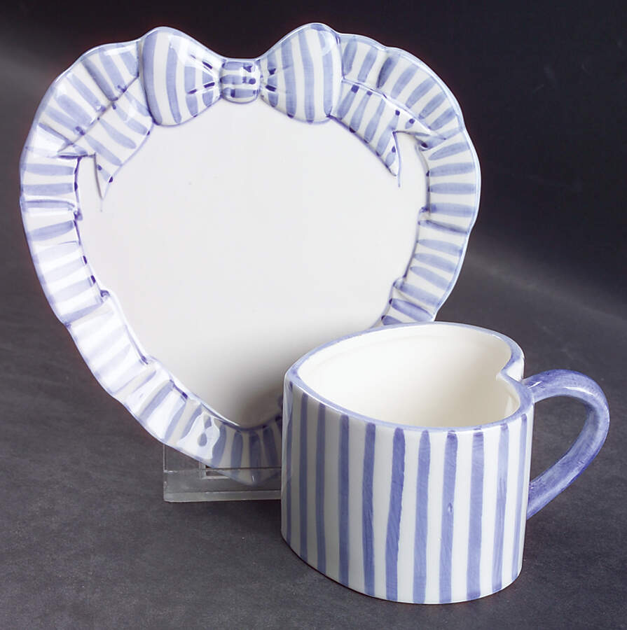 Blue Stripe Flat Cup & Saucer Set by Haldon-1