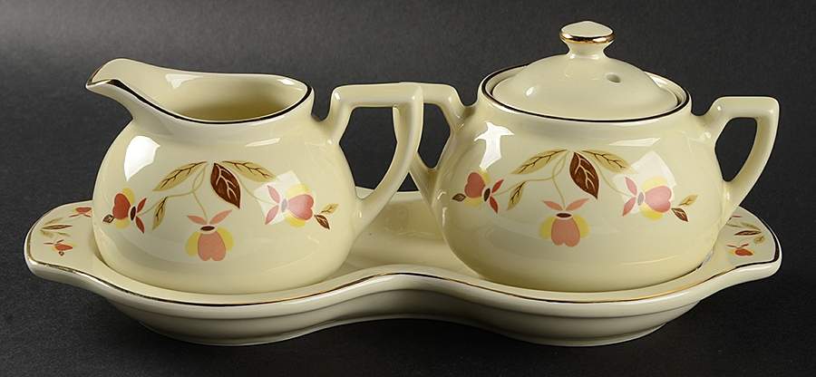 Autumn Leaf Boston Creamer & Sugar w/Tray Set by Hall-1